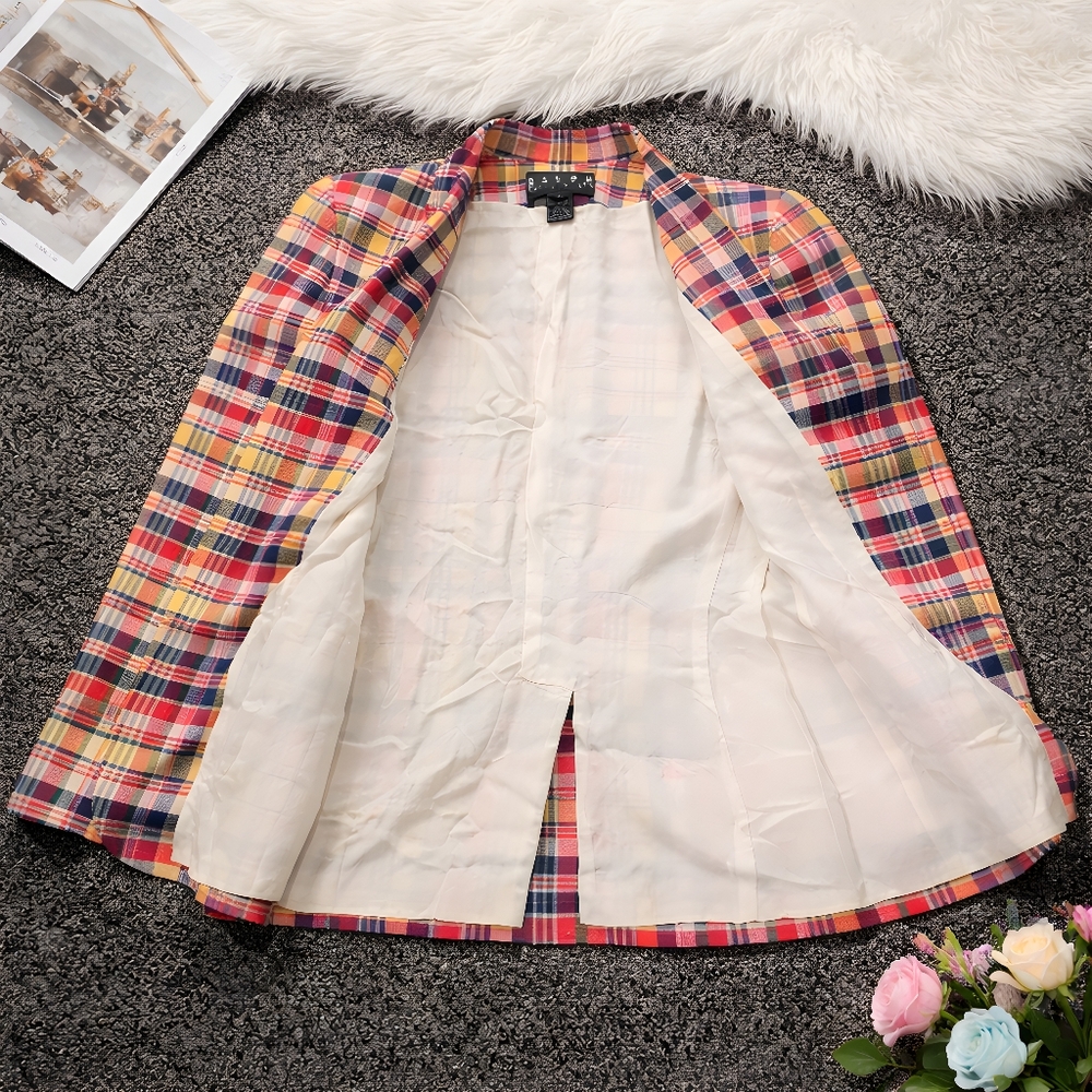 Vintage Ralph Lauren RRL Double RL Madras Plaid Blazer Sz 4 Excellent Condition - Picture 8 of 13